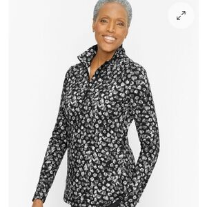 Talbots Over the Move Half Zip Black Blurred Floral Top UPF 50+ Size M Petite